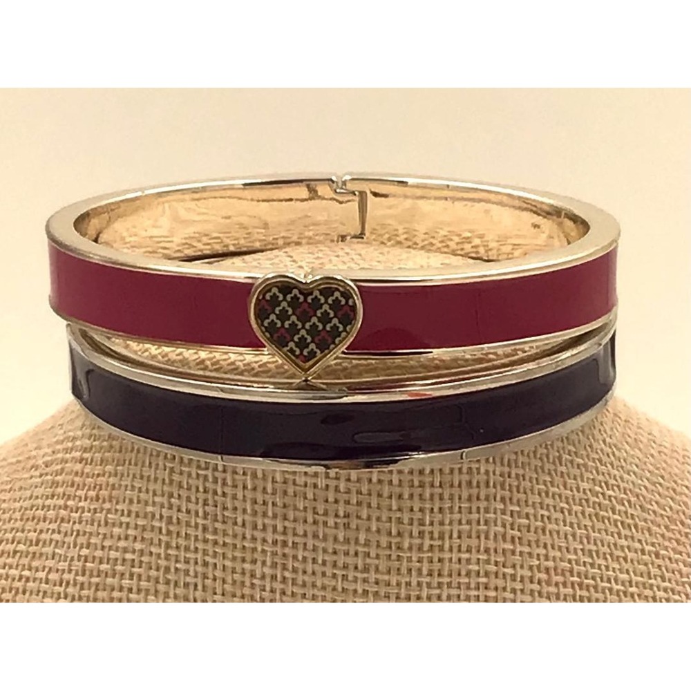 Vera Bradley Enamel Bangle Bracelet Pink Heart Silver Tone Hinged Purple Bangle